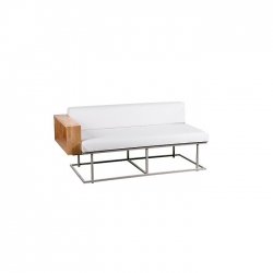 Couch SIENA 2-Sitzer weiß (1 Armlehne, Eiche-massiv, geölt), 150x79x42cm (B/T/H), Gestell: Stahl Metallic pulverbeschichtet
